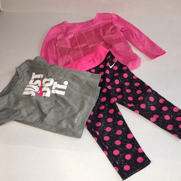 Nike Dri Fit Baby Girl Clothes Matching Set | Tee Shire, Long Sleeve Top Legging - Picture 1 of 8